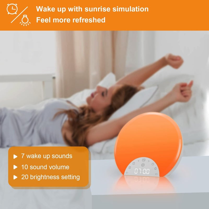 ANTDALIS Sunrise Alarm Clock Wake Up Light for Kids, Adults, Heavy Sleepers with Dual Alarms, Snooze, Sleep Aid with 7 Nature Sounds for Bedrooms with 8 Colors Night Light, FM Radio, Gift Ideas - Image 2